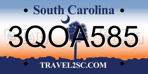 3QOA585 South Carolina License Plate