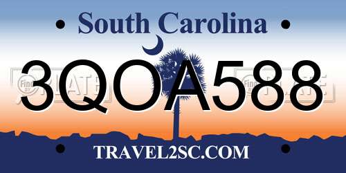 3QOA588 South Carolina License Plate