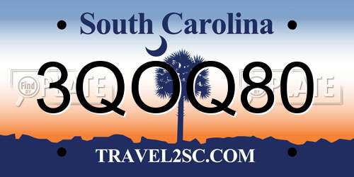 3QOQ80 South Carolina License Plate