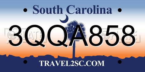 3QQA858 South Carolina License Plate