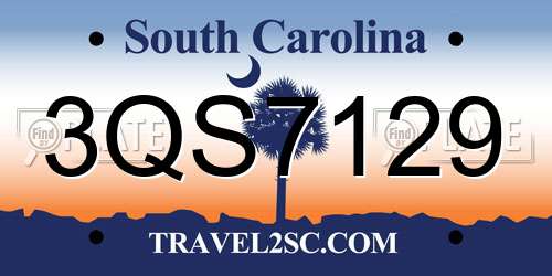 3QS7129 South Carolina License Plate