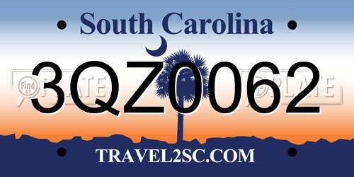 3QZ0062 South Carolina License Plate