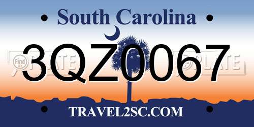 3QZ0067 South Carolina License Plate