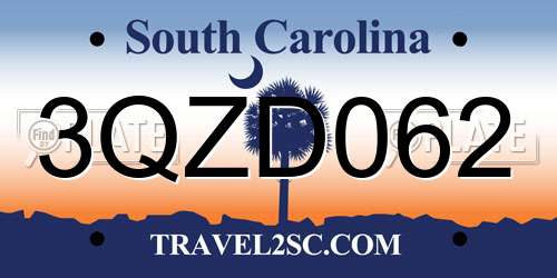3QZD062 South Carolina License Plate