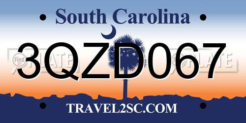 3QZD067 South Carolina License Plate