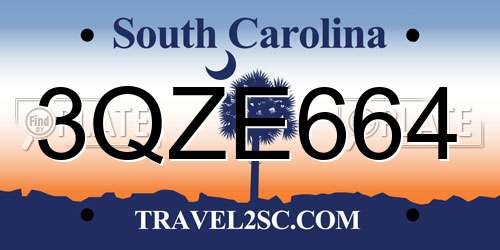3QZE664 South Carolina License Plate