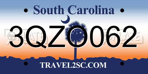 3QZO062 South Carolina License Plate