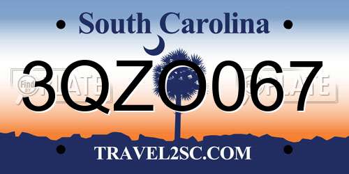 3QZO067 South Carolina License Plate