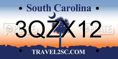 3QZX12 South Carolina License Plate