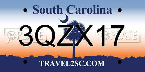 3QZX17 South Carolina License Plate