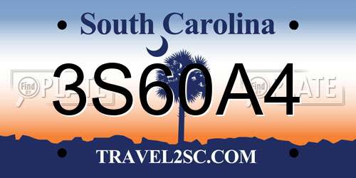 3S60A4 South Carolina License Plate