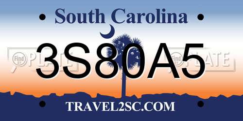 3S80A5 South Carolina License Plate
