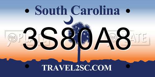 3S80A8 South Carolina License Plate