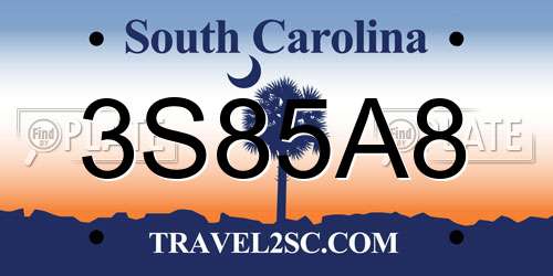 3S85A8 South Carolina License Plate