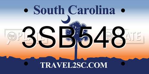 3SB548 South Carolina License Plate