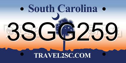 3SGG259 South Carolina License Plate