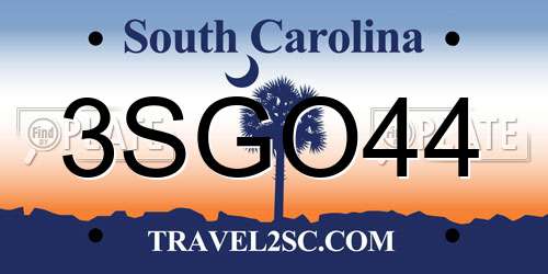 3SGO44 South Carolina License Plate
