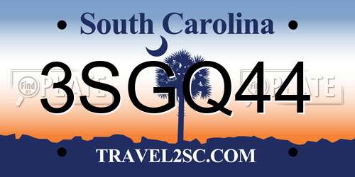 3SGQ44 South Carolina License Plate
