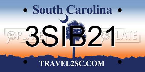 3SIB21 South Carolina License Plate