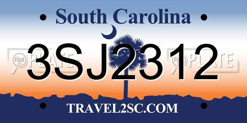 3SJ2312 South Carolina License Plate
