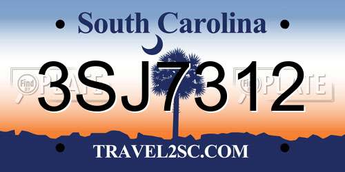 3SJ7312 South Carolina License Plate