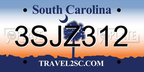 3SJZ312 South Carolina License Plate