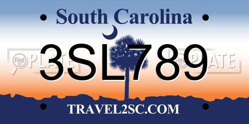 3SL789 South Carolina License Plate