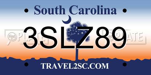 3SLZ89 South Carolina License Plate