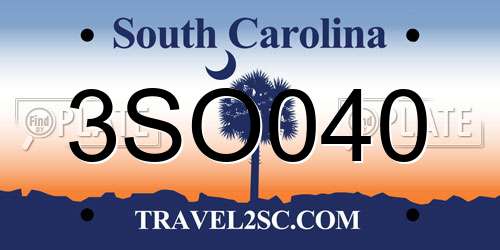 3SO040 South Carolina License Plate