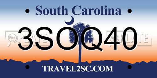 3SOQ40 South Carolina License Plate