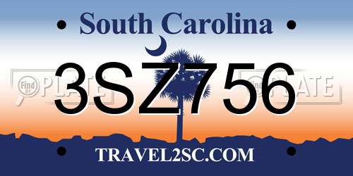3SZ756 South Carolina License Plate