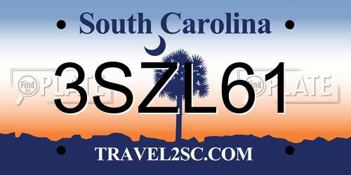 3SZL61 South Carolina License Plate
