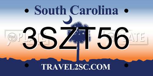 3SZT56 South Carolina License Plate