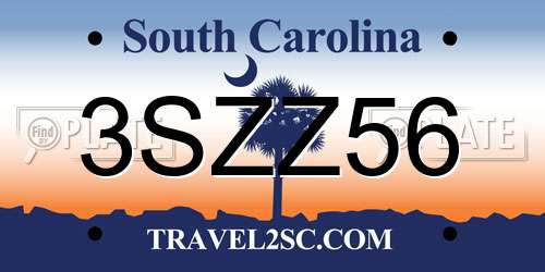 3SZZ56 South Carolina License Plate