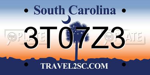 3T07Z3 South Carolina License Plate