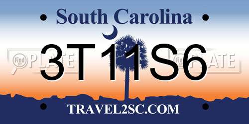 3T11S6 South Carolina License Plate