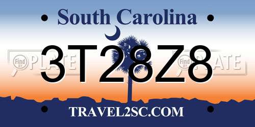 3T28Z8 South Carolina License Plate