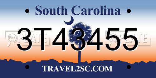 3T43455 South Carolina License Plate