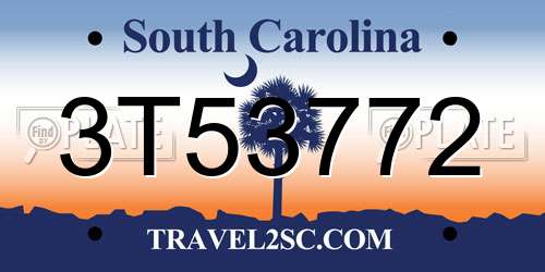3T53772 South Carolina License Plate