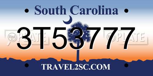 3T53777 South Carolina License Plate