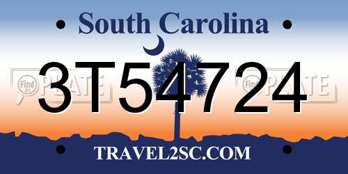 3T54724 South Carolina License Plate