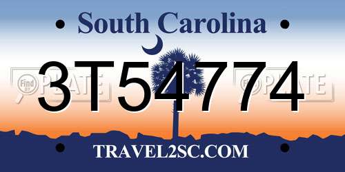 3T54774 South Carolina License Plate