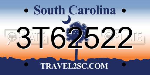 3T62522 South Carolina License Plate