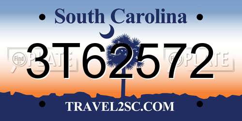 3T62572 South Carolina License Plate