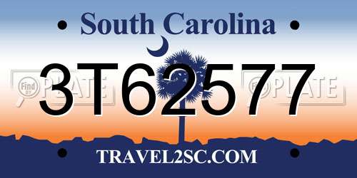 3T62577 South Carolina License Plate