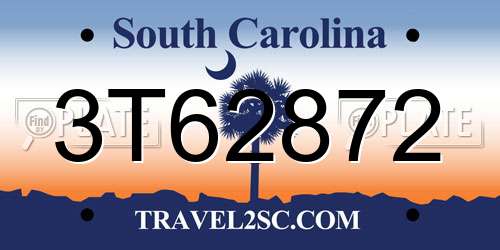 3T62872 South Carolina License Plate