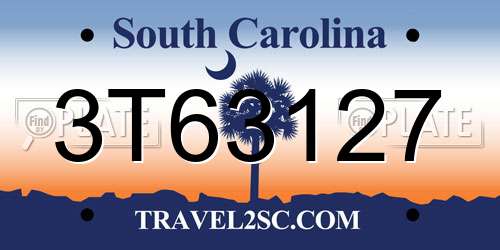 3T63127 South Carolina License Plate