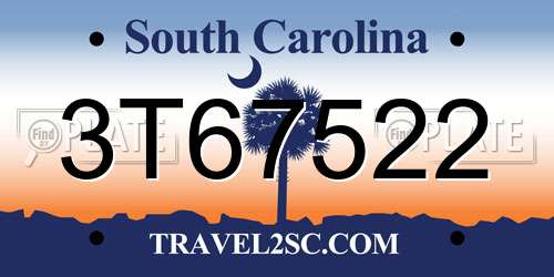 3T67522 South Carolina License Plate