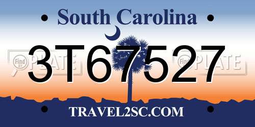 3T67527 South Carolina License Plate