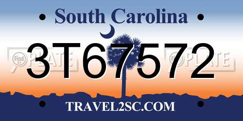 3T67572 South Carolina License Plate